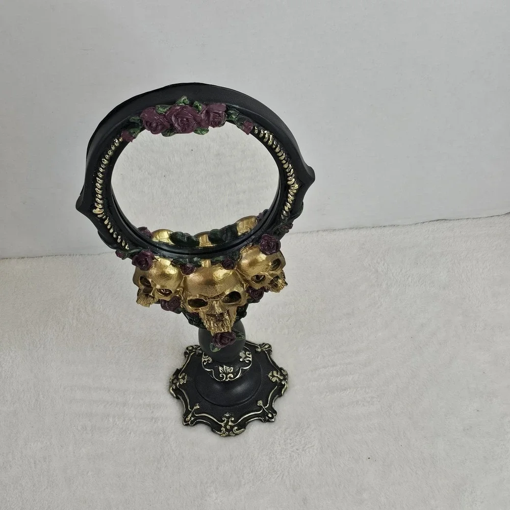 Halloween Gothic CHRISTIAN SIRIANO Tabletop Black/Gold Triple Skull Mirror 14.5